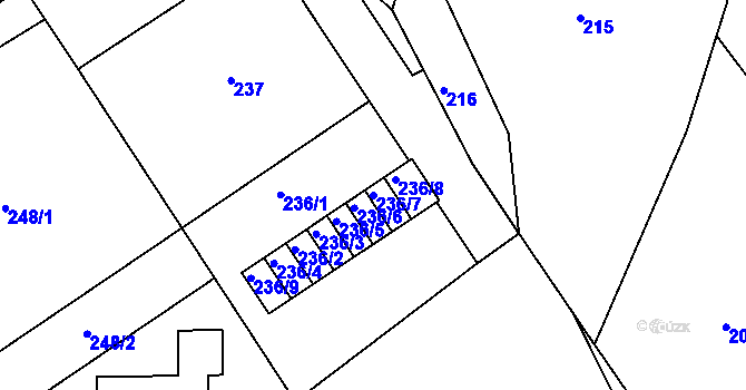 Parcela st. 236/7 v KÚ Dačice, Katastrální mapa