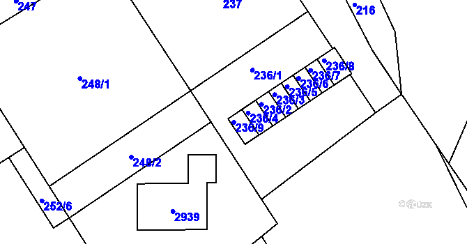 Parcela st. 236/9 v KÚ Dačice, Katastrální mapa