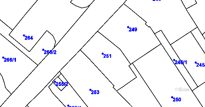 Parcela st. 251 v KÚ Dačice, Katastrální mapa