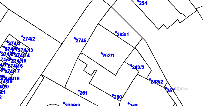 Parcela st. 262/1 v KÚ Dačice, Katastrální mapa