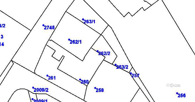 Parcela st. 262/2 v KÚ Dačice, Katastrální mapa