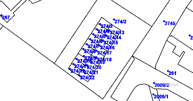 Parcela st. 274/17 v KÚ Dačice, Katastrální mapa
