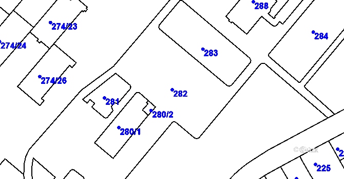 Parcela st. 282 v KÚ Dačice, Katastrální mapa