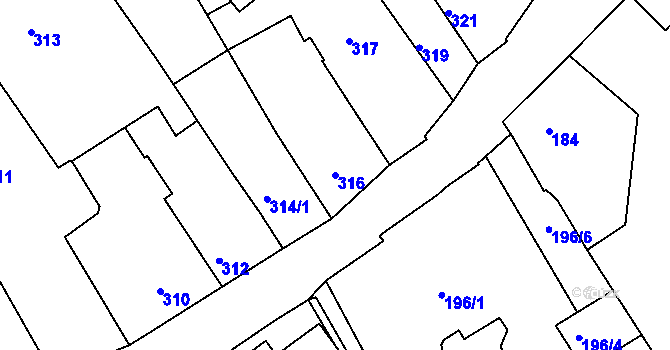 Parcela st. 316 v KÚ Dačice, Katastrální mapa