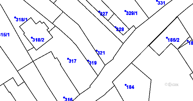 Parcela st. 321 v KÚ Dačice, Katastrální mapa