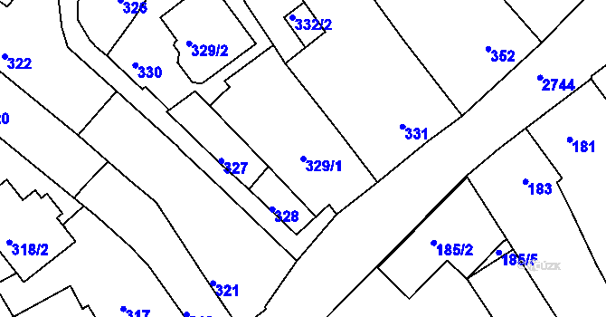 Parcela st. 329/1 v KÚ Dačice, Katastrální mapa