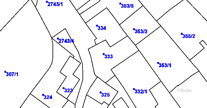 Parcela st. 333 v KÚ Dačice, Katastrální mapa