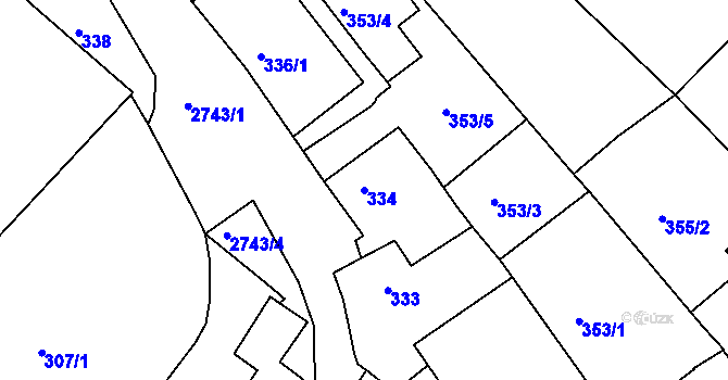 Parcela st. 334 v KÚ Dačice, Katastrální mapa