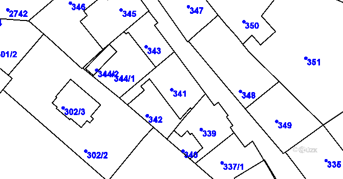 Parcela st. 341 v KÚ Dačice, Katastrální mapa