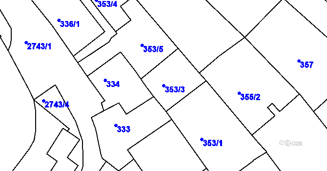 Parcela st. 353/3 v KÚ Dačice, Katastrální mapa