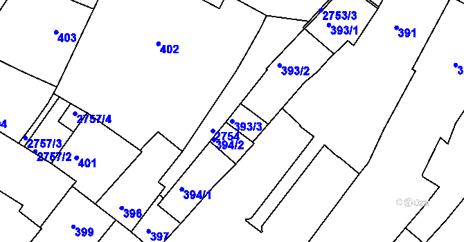 Parcela st. 393/3 v KÚ Dačice, Katastrální mapa