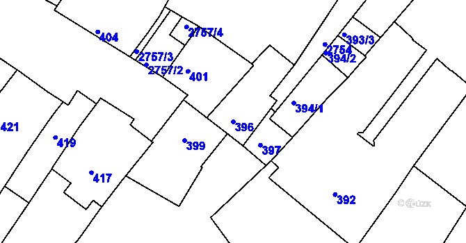 Parcela st. 396 v KÚ Dačice, Katastrální mapa