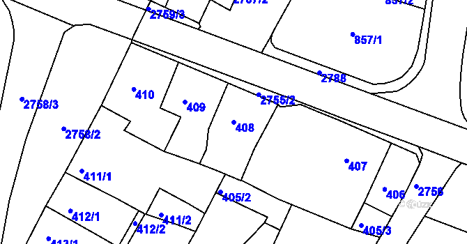 Parcela st. 408 v KÚ Dačice, Katastrální mapa