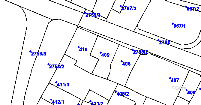 Parcela st. 409 v KÚ Dačice, Katastrální mapa