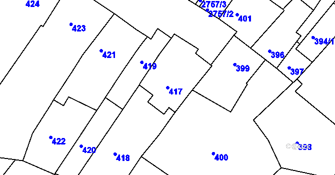 Parcela st. 417 v KÚ Dačice, Katastrální mapa