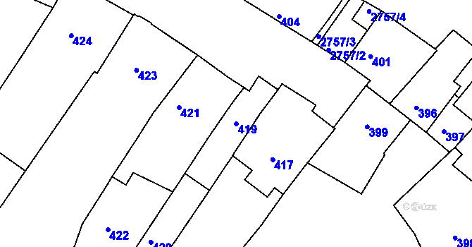Parcela st. 419 v KÚ Dačice, Katastrální mapa