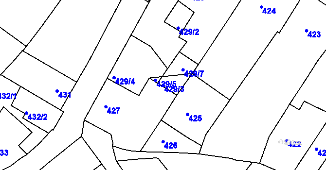 Parcela st. 429/3 v KÚ Dačice, Katastrální mapa