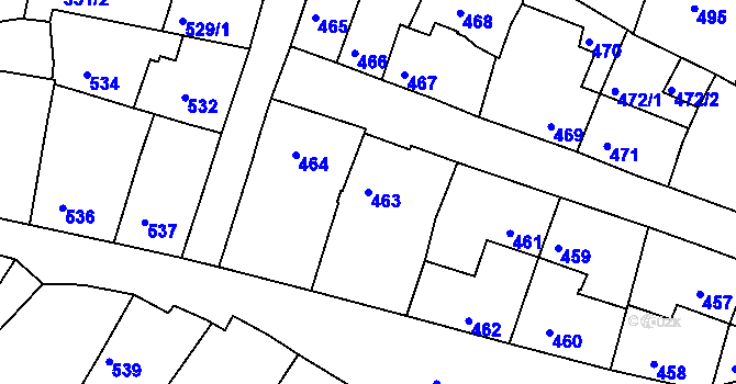 Parcela st. 463 v KÚ Dačice, Katastrální mapa