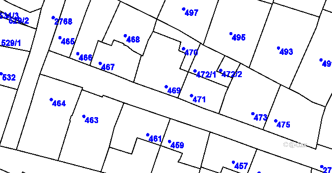 Parcela st. 469 v KÚ Dačice, Katastrální mapa