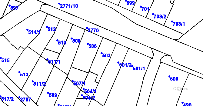 Parcela st. 503 v KÚ Dačice, Katastrální mapa