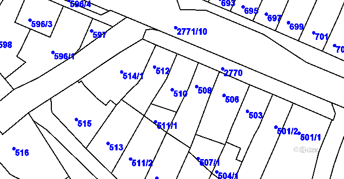 Parcela st. 510 v KÚ Dačice, Katastrální mapa
