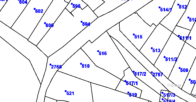 Parcela st. 516 v KÚ Dačice, Katastrální mapa