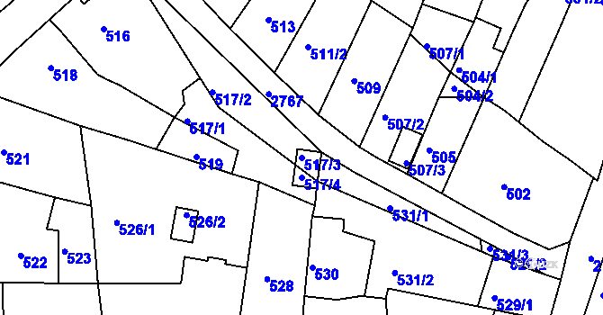 Parcela st. 517/3 v KÚ Dačice, Katastrální mapa