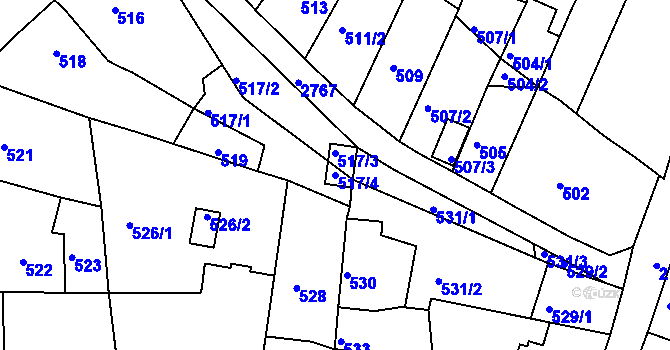 Parcela st. 517/4 v KÚ Dačice, Katastrální mapa