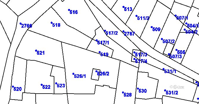 Parcela st. 519 v KÚ Dačice, Katastrální mapa