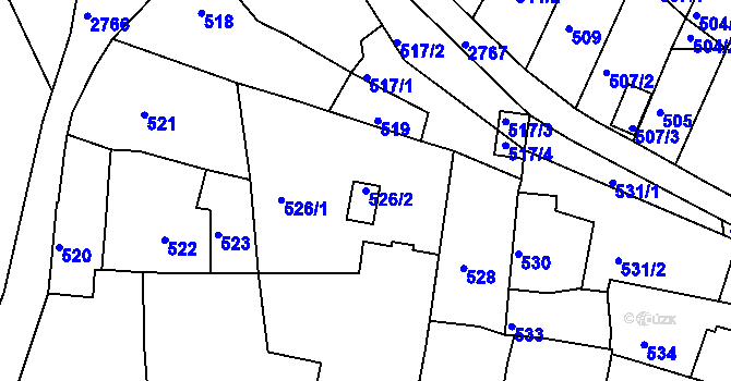 Parcela st. 526/2 v KÚ Dačice, Katastrální mapa