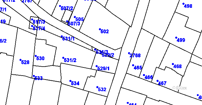 Parcela st. 529/2 v KÚ Dačice, Katastrální mapa