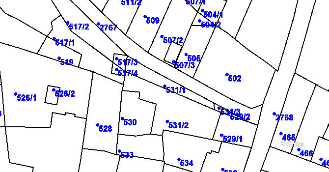 Parcela st. 531/1 v KÚ Dačice, Katastrální mapa