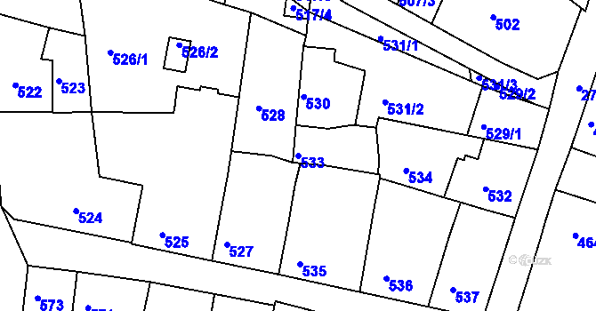 Parcela st. 533 v KÚ Dačice, Katastrální mapa