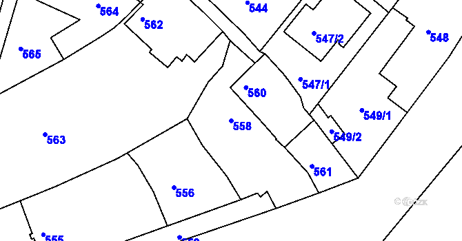 Parcela st. 558 v KÚ Dačice, Katastrální mapa