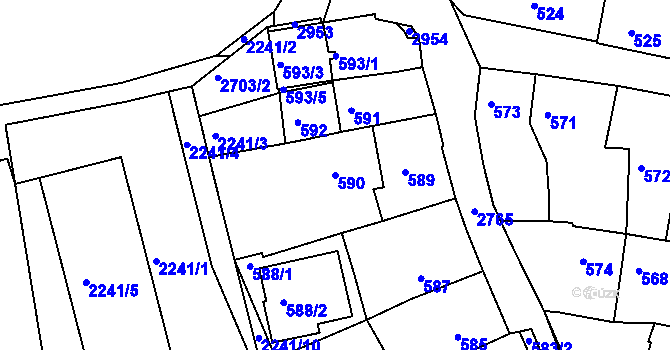 Parcela st. 590 v KÚ Dačice, Katastrální mapa