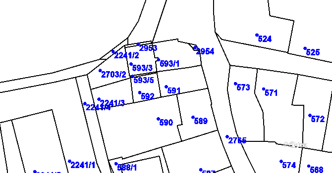 Parcela st. 591 v KÚ Dačice, Katastrální mapa
