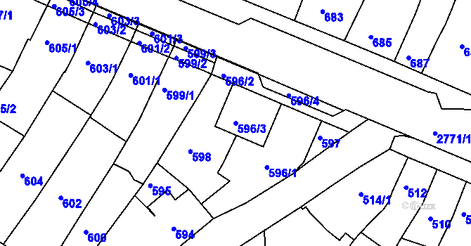 Parcela st. 596/3 v KÚ Dačice, Katastrální mapa