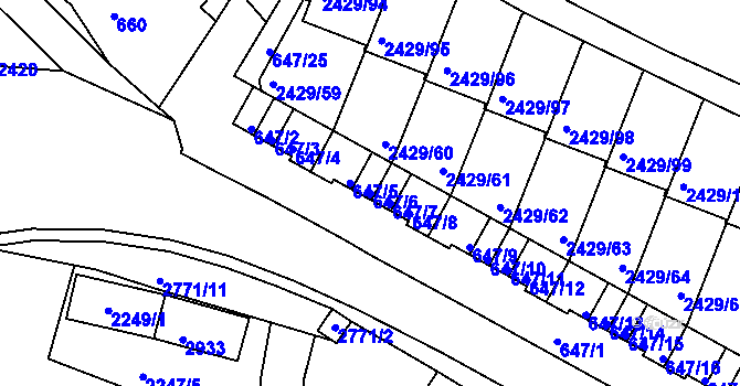 Parcela st. 647/6 v KÚ Dačice, Katastrální mapa