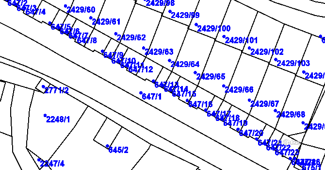 Parcela st. 647/14 v KÚ Dačice, Katastrální mapa