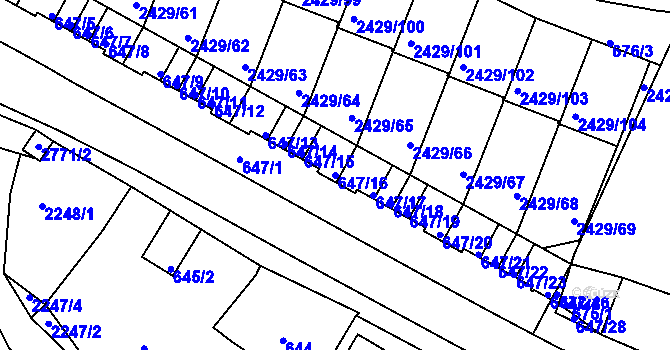 Parcela st. 647/16 v KÚ Dačice, Katastrální mapa
