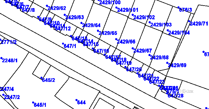 Parcela st. 647/17 v KÚ Dačice, Katastrální mapa