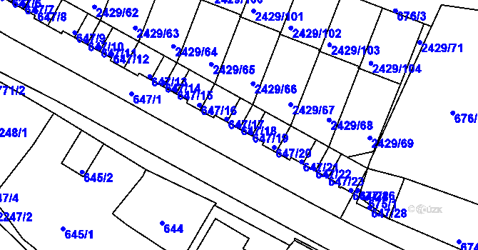 Parcela st. 647/18 v KÚ Dačice, Katastrální mapa