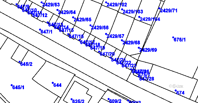 Parcela st. 647/20 v KÚ Dačice, Katastrální mapa