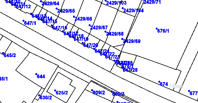 Parcela st. 647/22 v KÚ Dačice, Katastrální mapa