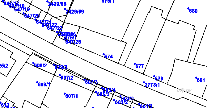 Parcela st. 674 v KÚ Dačice, Katastrální mapa