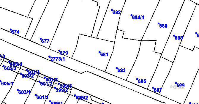 Parcela st. 681 v KÚ Dačice, Katastrální mapa