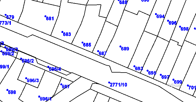 Parcela st. 687 v KÚ Dačice, Katastrální mapa