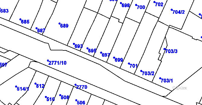 Parcela st. 697 v KÚ Dačice, Katastrální mapa