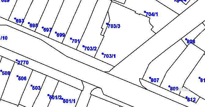 Parcela st. 703/1 v KÚ Dačice, Katastrální mapa