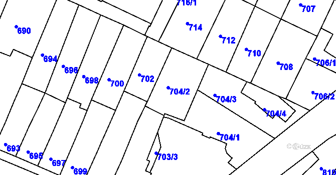 Parcela st. 704/2 v KÚ Dačice, Katastrální mapa